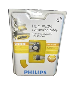 Philips Gold Plated HDMI/DVI 6ft Conversion Cable 1:7 Split Shielded NWT - Picture 1 of 4