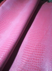 BABY PINK GENIUNE CROCODILE EMBOSSED COW LEATHER - Picture 1 of 4