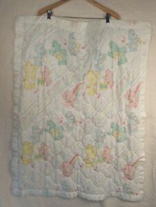 Vintage Curity Care Bears Quilted  Baby Blanket 33.5x41.5