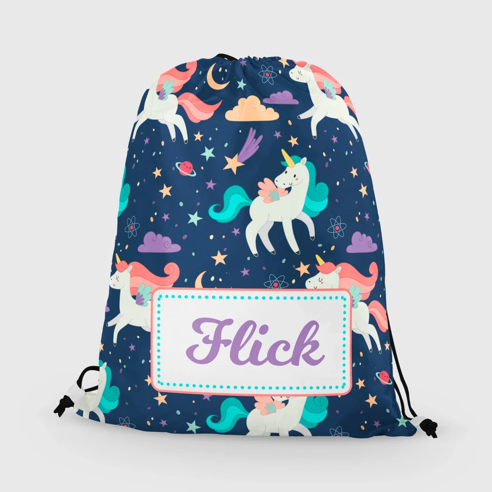 FANDANGO Personalisierte Einhorn Mädchen Kinder Kordelzug Tasche PE Schwimmschule Tasche