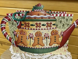 Mary Englebreit Christmas Gingerbread Teapot Die Cut Gift Bag Punch Studios New - Picture 1 of 4