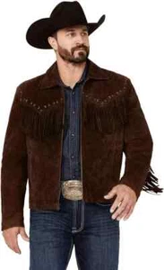 Men Western Suede Leather Jacket Native American Tassels Fringe Cowboy Jacket - Picture 1 of 4
