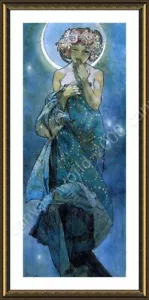 Moon by Alphonse Mucha | Framed canvas | Wall art painting artwork poster HD - Picture 1 of 12