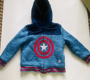 Marvel Super Hero Capt. America Blue Full Zip Sweater Jacket With Hood Boys 4T - Picture 1 of 9
