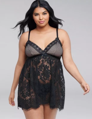 NEW LANE BRYANT BLACK STRETCH LACE BABYDOLL SZ 26/28 - Image 1 of 2