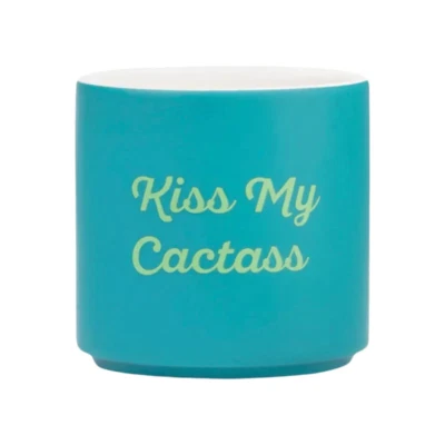 NOVO Plantador de Cerâmica Kiss My Cactass 3,5 polegadas de diâmetro novidade vaso de flores azul-petróleo - Imagem 1 de 2