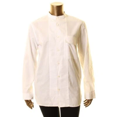 THEORY NEW Men's White Crepe 2 Cotton Solid Pocket-front Henley Shirt L TEDO - Image 1 of 4