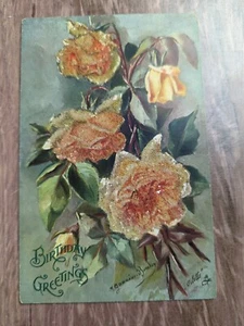 1905 Tuck's Postcard Yellow Choice Roses 3 Open Beaded Oilette 4129 Germany - Picture 1 of 6