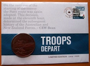 AUSTRALIA TROOPS DEPART LIMITED EDITION GOLD STAMPED STAMP & COIN PNC COVER - Picture 1 of 1
