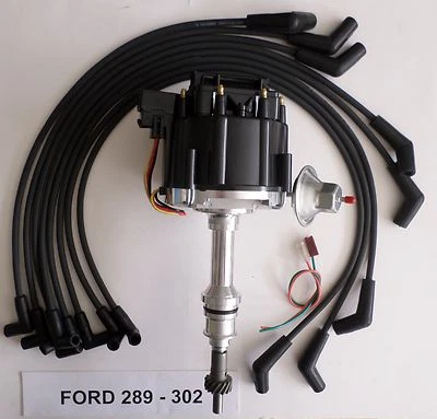 FORD Bloque Pequeño 221.260,289 y 302 NEGRO HEI Distribuidor + Cables Bujía EE. UU. Foto 1 de 2