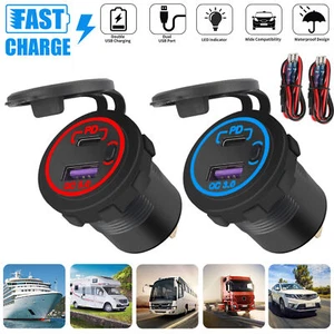 12-24V Dual USB Fast Charging Socket QC3.0+PD Car Charger Power Adapter Outlet - Bild 1 von 13