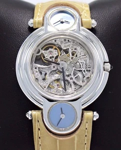 Delaneau Skeleton Watch Triple Time Zones 18k White Gold Very Rare G664 MINT - Picture 1 of 12