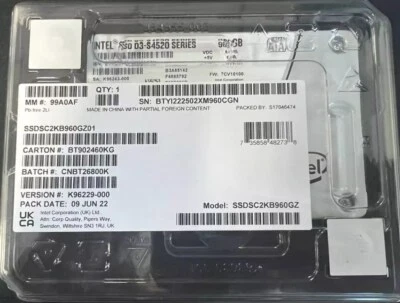 Intel S4520 960GB SSD 2.5" SATA 6Gb/s SATA III Solid State Drive SSDSC2KB960GZ01 - Image 1 of 3