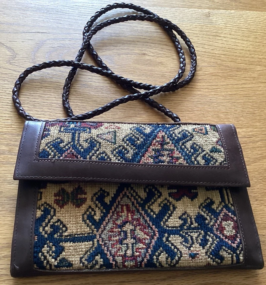 L L Bean Kilim And Leather Organizer Crossbody Wallet Bag - Image 1 of 4
