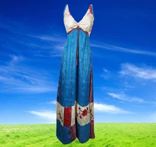Womens Strappy Sundress, Blue Handmade Recycled Silk Dress Hippy Gpsy Dress S/M