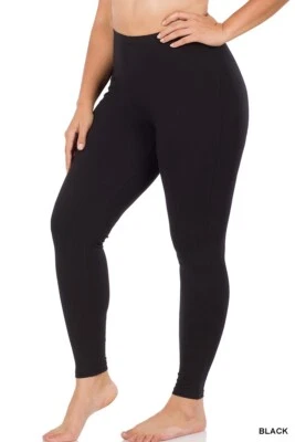 1X 2X 3X Athletic Fabric Wide Waist / Premium Cotton Long Yoga Leggings Pockets - Image 1 of 4