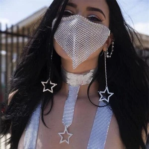 Luxury Rhinestone Face Mask Crystal Dance Party Jewelry Half-face Veil Gift - Picture 1 of 18