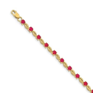 14k 14kt Yellow Gold Composite Ruby Round Bracelet 7 inch X 4 mm Lobster Clasp - Picture 1 of 2
