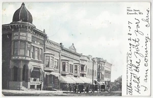 1907 Evansville, Wisconsin - Cartolina vintage Main Street - Foto 1 di 2