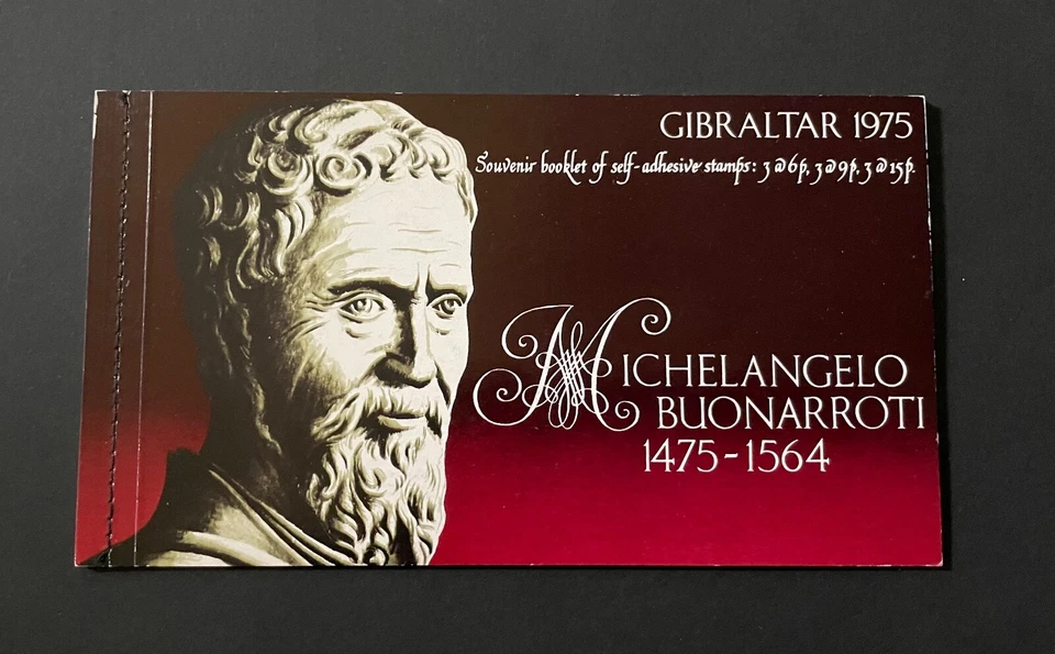 Folleto de recuerdo autoadhesivo de Miguel Ángel Buonarroti 1975 de Gibraltar MNH Foto 1 de 1
