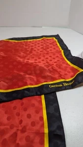 Vintage Carolina Herrera Silk Scarf Red Black Yellow Polka Dots Gorgeous - Picture 1 of 6
