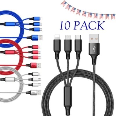 3 in1 Multi USB Charger Charging Cable Micro USB Type-C for iPhone Samsung Sony - Image 1 of 4