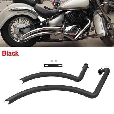 Black Shortshots Staggered Exhaust Pipe For SUZUKI Boulevard C50 B/C/T/Boss M50 - Image 1 of 4