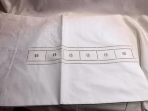 Pratesi Italy White With Chicco Beige Hand Embroidery Standard Sham New - Picture 1 of 10