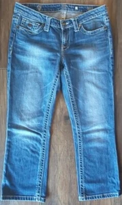 Pantalones de mezclilla capri para mujer D9 lavado medio Rae pedrería y bordados talla 29x23 - Imagen 1 de 20