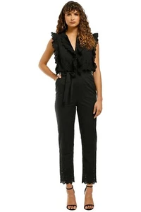 STEVIE MAY Dawn Jumpsuit Black Frill Size 10 AU RRP 299 WITH DEFECTS - Picture 1 of 12