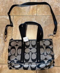 COACH Kyra F18855 BLACK GREY LOGO Signature Shoulder Bag/Hand Bag Purse NEW TAGS - Picture 1 of 24