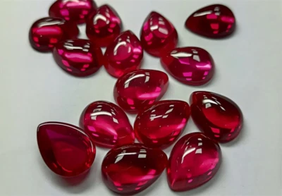 Pear Cabochon Flat Bottom Red Ruby Lab Created High quality AAAA+ Loose Gemstone - Image 1 of 4