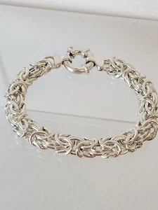 OTC ITALY 925 STERLING SILVER LARGE BYZANTINE BRACELET 7.5" CLASSIC 22.6g Estate - Picture 1 of 8