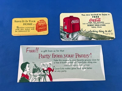 3 Vintage Coc-Cola Coupons ~ Original Advertising ~ Free Shipping ~ - Image 1 of 4