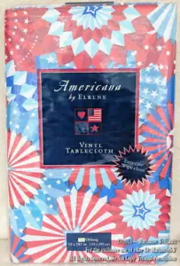 New ELRENE FOURTH 4th OF JULY VINYL TABLECLOTH 52 x 102 PATRIOTIC RED WHITE BLUE - Picture 1 of 3