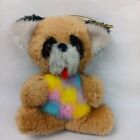 Vintage Teddy Bear Plush Stuffed Animal Pastel Checked Belly Small Hanging Toy