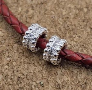 2 X Authentic Silver Bubble Cz Spacer European Charm Beads Lot - Picture 1 of 5