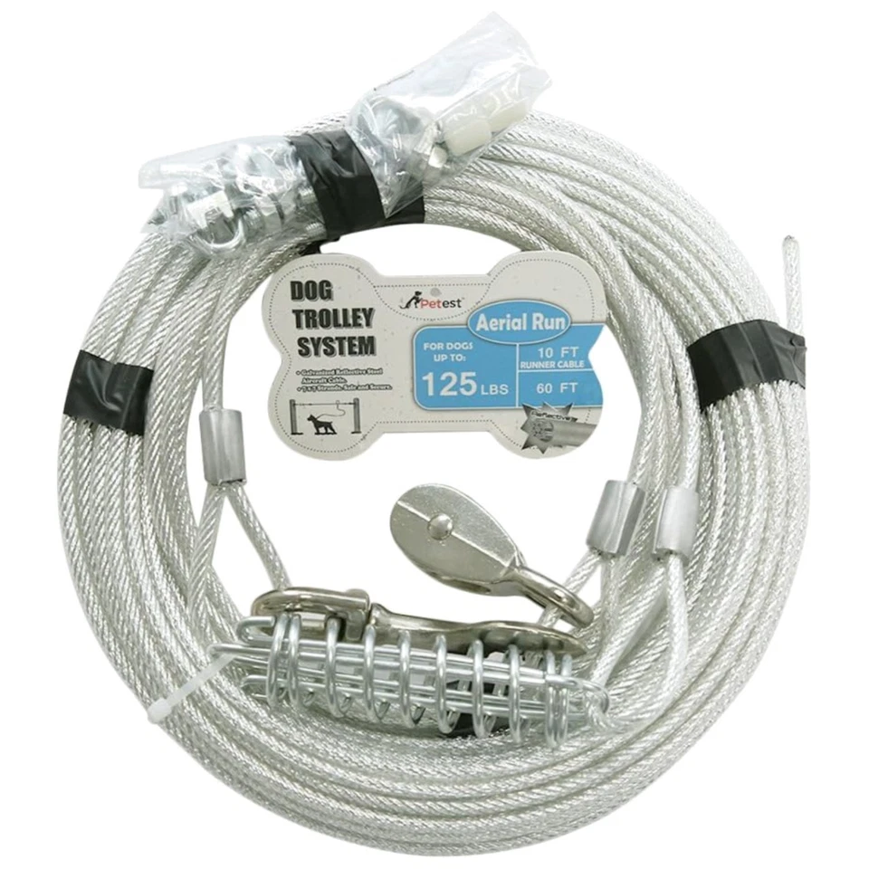 60ft Trolley Runner Cable for Heavy Dogs up to 125 Pounds 2day Ship