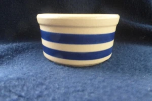 Vintage R.R.P. Co Roseville USA 4" Blue Banded Stoneware Ramekin Bowl - Picture 1 of 3