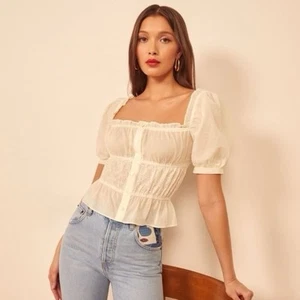 Reformation Sicilia white broderie pure cotton short sleeve blouse - Picture 1 of 8