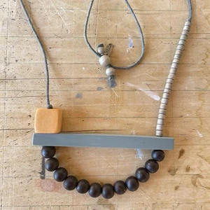 Sylca Necklace Wood Beads Contemporary Modern Postmodern Design Statement Artsy - Picture 1 of 2