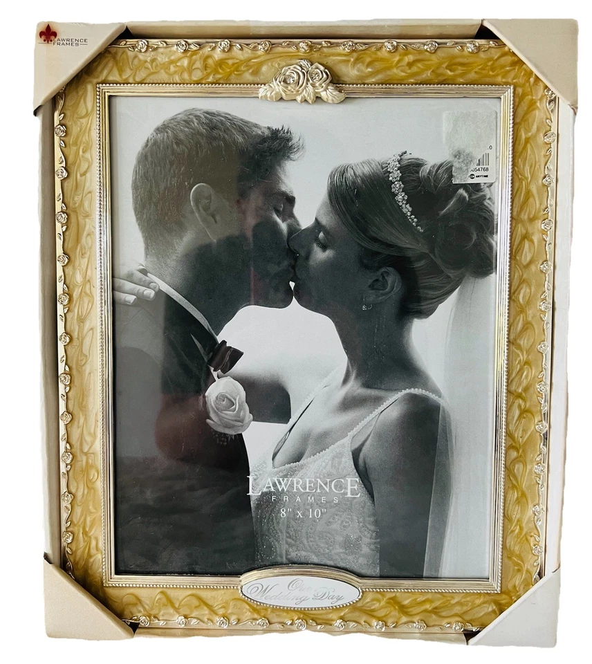 NUEVO EN CAJA Marcos Lawrence Amarillo Esmaltado Plata Floral 8X10 Marco de Fotos Boda Foto 1 de 3