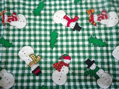 Snowmen Green & White Check Fabric Traditions Christmas Holiday 1994-37" x 44" - Image 1 of 4