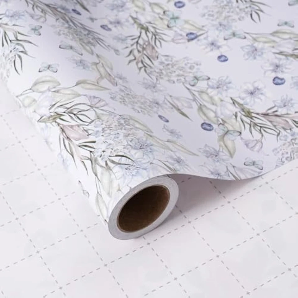 Рулон оберточной бумаги с цветочным рисунком - светло-голубые акварельные цветы и масло - Изображение 1 из 1