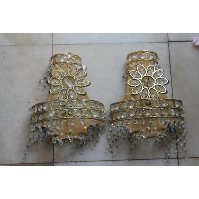 Par de apliques Hollywood Regency años 60 24K con forma floral de cristal cortado de Palwa Foto 1 de 4