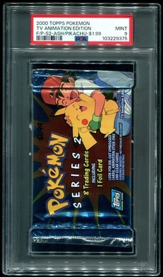PSA 9 Topps TV Animation Series 2 Booster Pack Sealed Ash/Pikachu Art Pokemon - Image 1 of 2