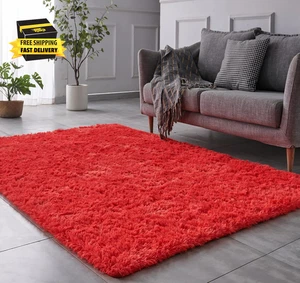 Alfombra roja peluda, alfombras de área 2X3 para sala de estar, piso mullido extra cómodo antideslizante - Imagen 1 de 6