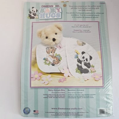 Dimensions Stamped Cross Stitch 2 White Bibs Baby Hugs Kit 9" X 14" - Image 1 of 4