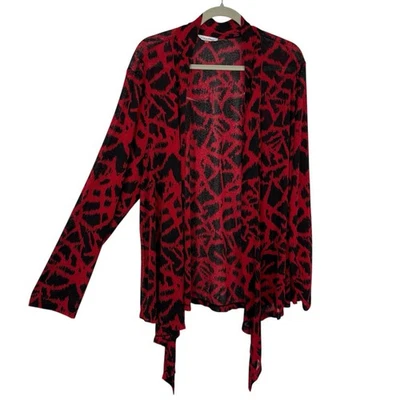 Cárdigan Calvin Klein Plus 2X Rojo Estampado Animal Frente En Cascada Abierto Foto 1 de 4