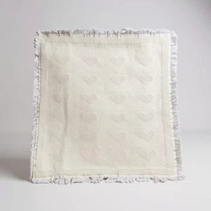Vintage Baumwolle Waffel Strick Herz Creme Fransen Rand Afghan Überwurf Decke - Bild 1 von 13